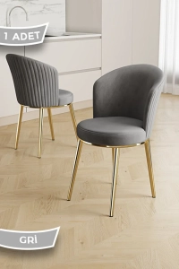 Risa Serisi 1 Adet Gri Mutfak Sandalyesi Gold Kaplama Metal Ayak 1. Sınıf Babyface Kumaş